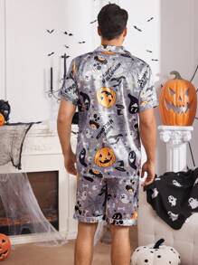 CoupledUp Herenpyjamaset met reversoverhemd en broek met Halloween-thema