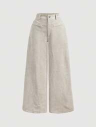 SHEIN MOD Plus Size Women's Solid Color Vintage Simple Daily Corduroy Rib Pants, Women Wide Leg Pants, Winter