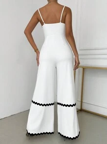 SHEIN SXY Sexy Elegant Casual Black & White Contrast Color Women's Sleeveless Long Wide Leg Jumpsuit, Autumn/Summer - Black and White - View 2