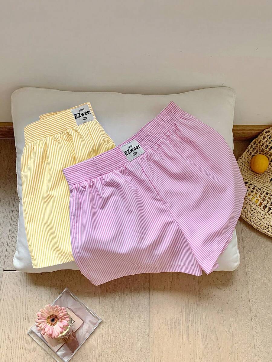 Comfortcana 2 pièces Short rayé simple, vêtements de détente décontracté - Jaune citron - Voir 1