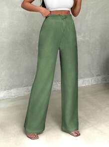 SHEIN Women's Casual Pants With Solid Color Drawstring Waist And Loose Fit With Slant Pockets