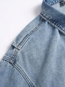 Manfinity Homme 男士前翻领拉链长袖口袋休闲牛仔夹克 - 淺色水洗藍 - 查看 6