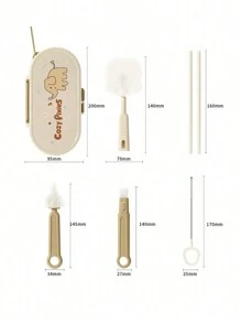 Cozy Pixies Baby Bottle Feeding Accessories Portable Elephant Bottle Brush Set - Khaki - View 2