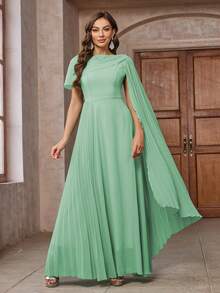 Women's Solid Color Simple Casual Long Sleeve Dress - Green - View 3