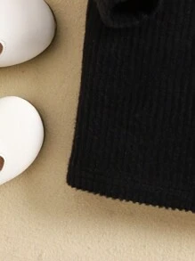 SHEIN Baby Girls Cute Knitted Elastic Turtleneck Long Sleeve Thick Thermal Lined Dress, Autumn/Winter - Black and White - View 6