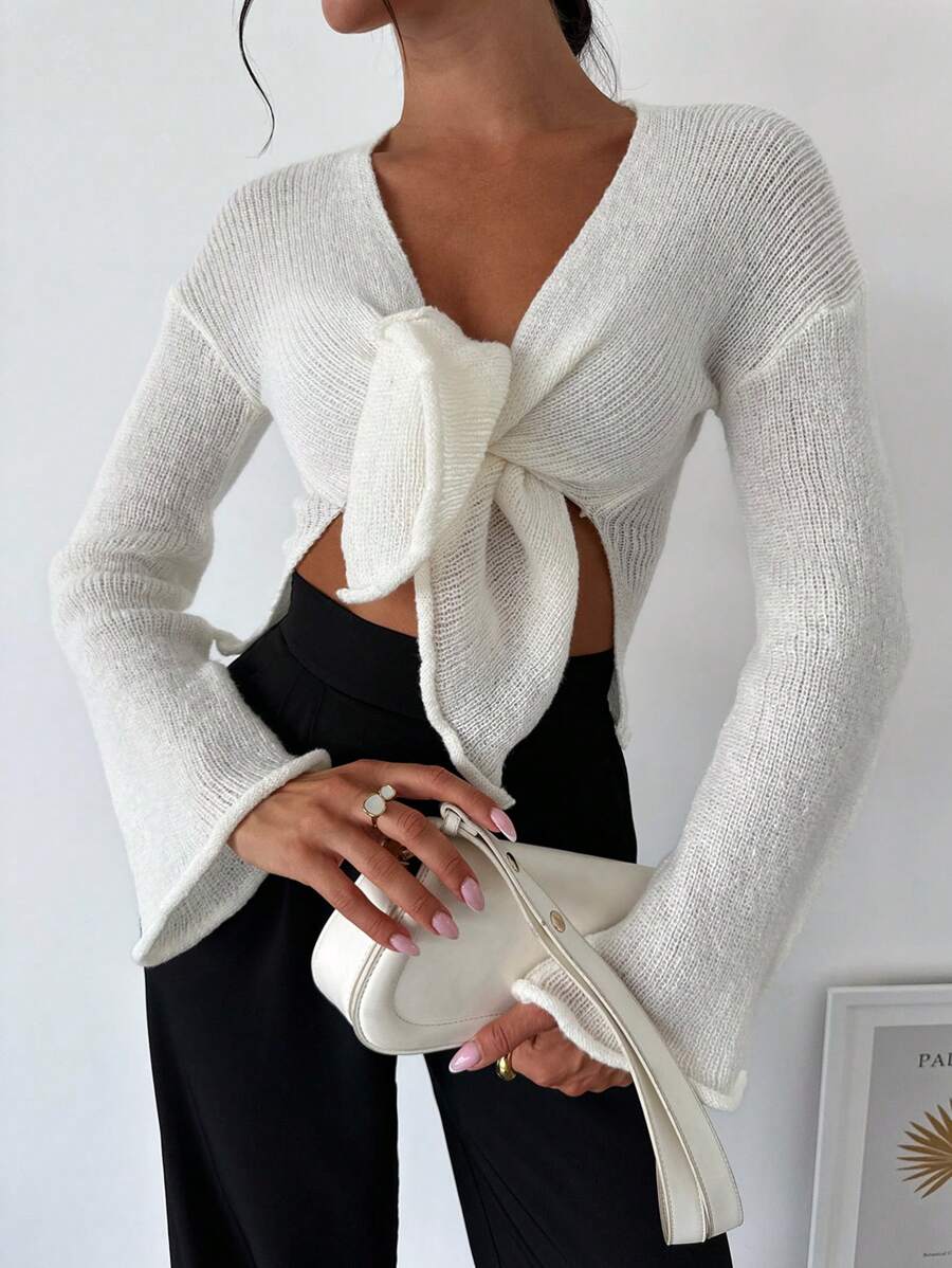 SHEIN Privé Women's Front-Tie Casual Cardigan - Apricot - View 1