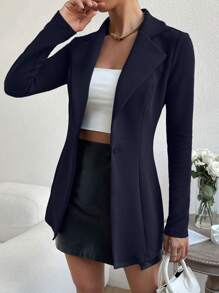 Firerie Solid Color Button Elegant Fashion Long Sleeve Suit Jacketwinter,Business Casual, Elegant,Burgundy PU - Navy Blue - View 4