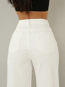 SHE(IN) BRASIL Calça Jeans Feminina Wide Leg Casual Branca - White - View 5