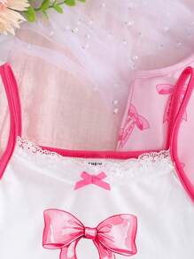 2pcs/Set Girls' Colorful Bow Lace Trim Camisole Underwear, Comfortable And Cute Design For Teenagers - Multicolor - View 3