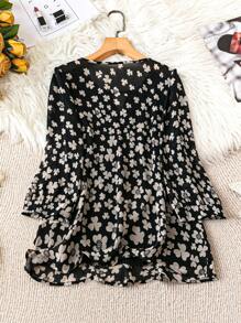 SHEIN LUNE Camisa de manga larga con cuello Mao, estampado de trébol, corte holgado para mujer, primavera y verano
