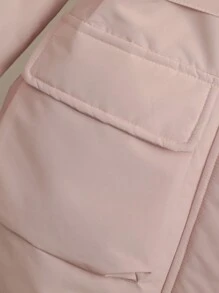 Tween Girls' Pink Fluffy Collar Pockets Waist Drawstring Padded Coat - Pink - View 5