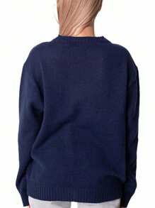 INAWLY Plus Size Crew Neck Long Sleeve American Flag Pattern Knitted Sweater Fall Winter Autumn - Royal Blue - View 2