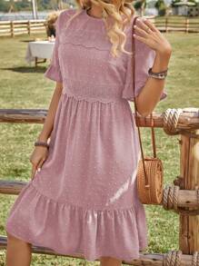 EMERY ROSE Vacation Leisure Solid Color Lace Contrast Dress
