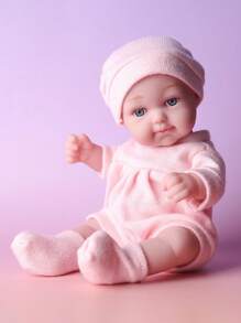DOLL MEET 1PC Realistic Simulation Newreborn Baby Doll 11 Inches Bowknot Buuny Pattern Hat Stocking & Clothes Birthday Gift For Girl Collection House  Reborn Dolls Children Toys