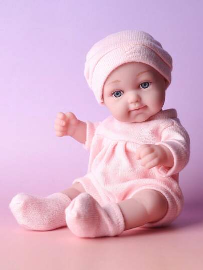 DOLL MEET 1PC Realistic Simulation Newreborn Baby Doll 11 Inches Bowknot Buuny Pattern Hat Stocking & Clothes Birthday Gift For Girl Collection House  Reborn Dolls Children Toys