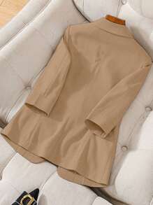 Franclia Áo khoác blazer trơn màu thanh lịch tay dài cài nút ve áo dành cho nữ - Màu Khaki - Xem 2