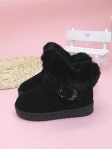 儿童冬季雪地靴，女童中筒保暖内衬保暖靴 - 黑色 - 查看 2