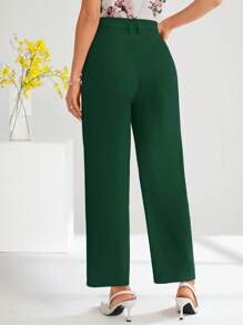 SHEIN Clasi Women's Solid Color Tapered Casual Office Pants In Fall/Winter - Dark Green - View 2