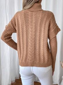 Chiquease Áo len nữ dài tay cổ cao, vai rớt, viền bèo nhún, kiểu áo chui đầu mùa thu đông. - Màu Khaki - Xem 2