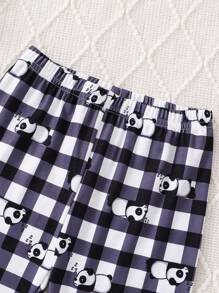 2 件装婴儿男童休闲熊猫印花长袖上衣和格子熊猫印花裤睡衣套装，适合圣诞节 - 藍色 - 查看 4