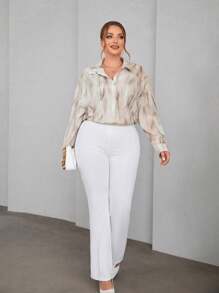 SHEIN Essnce Blusa de manga larga con estampado floral, corte holgado y elegante de estilo Lagenlook en talla grande para primavera y verano