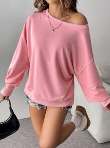 Chiquease Women's Fashionable Casual Elegant Pink Loose Long Sleeve Sweatshirt