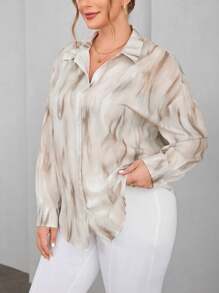 SHEIN Essnce Blusa de manga larga con estampado floral, corte holgado y elegante de estilo Lagenlook en talla grande para primavera y verano