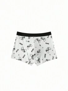 5pcs/Pack Tween Boys Simple Black, White, Gray Allover Print Gaming Element Breathable Briefs