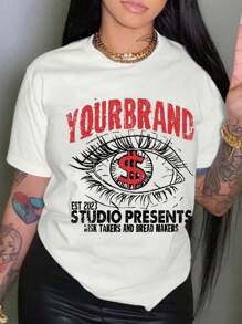 StreetHx 女士夏季口号眼睛印花圆领短袖休闲 T 恤图案 T 恤女式上衣 - 白色 - 查看 4