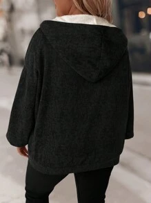 SHEIN LUNE Áo khoác trùm đầu lót nhiệt cỡ lớn cho mùa đông - màu đen - Xem 2