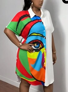 Slaydiva Plus Size Color Block Loose Casual Dress, For Summer