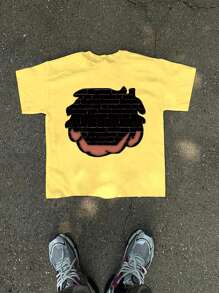 Manfinity Dauomo Camiseta de cuello redondo de manga corta con estampado de personaje de dibujos animados para hombre, de verano