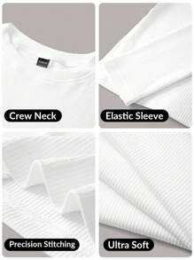 SHEIN BASICS Women's Casual Solid Color Knit Scoop Neck Long Sleeve Split Hem Fitted T-Shirt - White - View 4