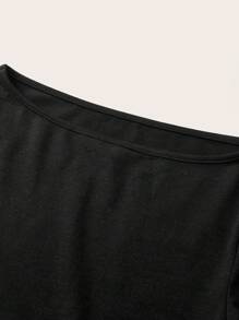 Tseoso Einfarbiges schwarzes tailliertes T-Shirt mit Rundhalsausschnitt und langen Ärmeln für Damen, Frühling/Sommer