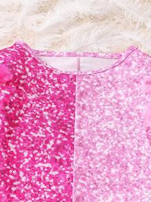 2 件 Tween 女童拼布印花圆领长袖上衣和喇叭裤套装