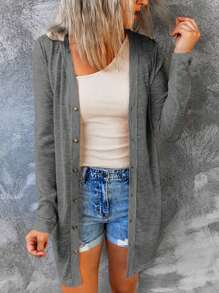 INAWLY Mantel für Damen Große Größen, langärmlig, einfarbig, einzelne Knopfleiste, lässig für Frühling und Herbst - Dunkelgrau - Übersicht 4