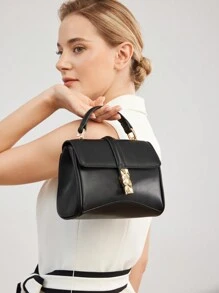 MOTF PREMIUM FASHIONABLE WOMEN PU LEATHER TOP HANDLE BAG, COMMUTE - Black - View 5