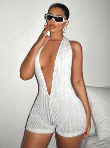 SHEIN ICON Y2k Sexy Fashionable Going Out Halter Backless Tight White Romper - White - View 6