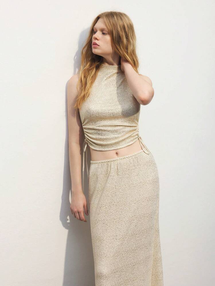 SHEIN Maija Women Solid Color Pleated Sleeveless Tank Top