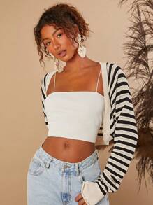 SHEIN TRVLCHIC 度假纯色花瓣设计女式针织吊带背心 - 米色 - 查看 4