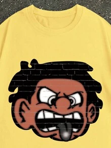 Manfinity Dauomo Camiseta de cuello redondo de manga corta con estampado de personaje de dibujos animados para hombre, de verano