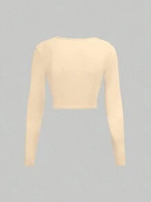 Flirla Women's V-Neck Twist Knot Long Sleeve Slim-Fit Elegantly Sweet Blouse