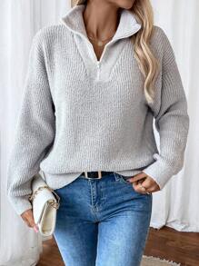 SHEIN LUNE Women's Crew Neck Long Sleeve Plain Simple Casual Knitted Sweater