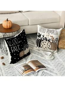 4 件黑色 Hello Pumpkin 叶子抱枕套，18 X 18 英寸秋季感恩节收获波尔卡圆点装饰沙发装饰 - 黑色 - 查看 4