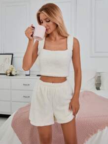 RueChic 3Pcs Fleece Fabric Homewear Lounge Set - White - View 5