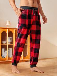 Manfinity Underwear&Sleepwear Basics 男士格子印花蓬松家居裤，秋冬款，舒适保暖 - 彩色 - 查看 5