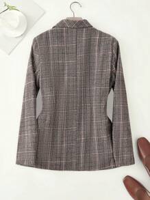 Chiquease Damen Karomuster Blazer mit Langarm - Kaffeebraun - Übersicht 2