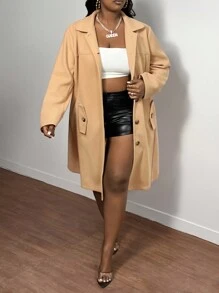 Slaydiva Elegant Commuter Plus Size Women Fitted Waist Lapel Single-Breasted Jacket