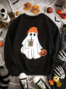 Calvaya Women's Plus Size Crew Neck Sweatshirt With Ghost Print