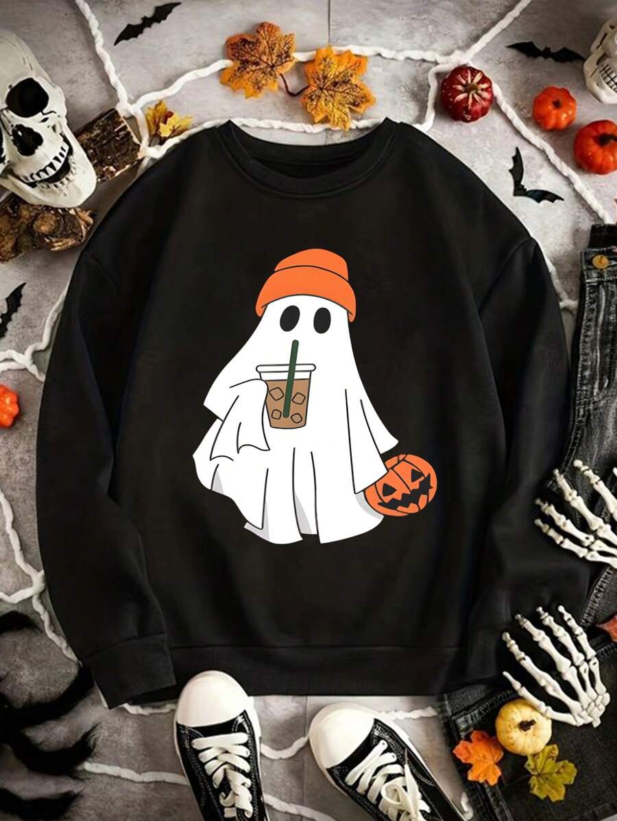 Calvaya Women's Plus Size Crew Neck Sweatshirt With Ghost Print